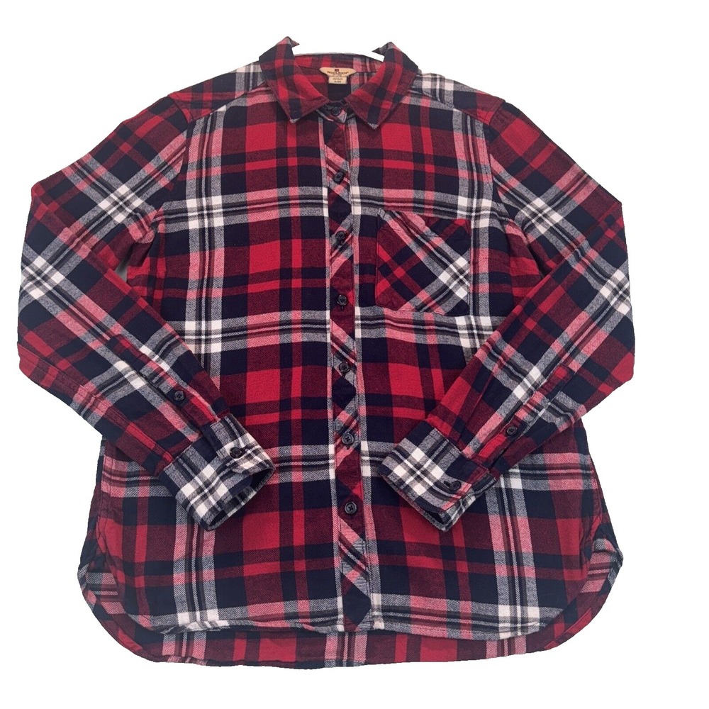 Woolrich Womens flannel shirt Small tartan Plaid Red Blue Long Sleeve Button Up‎
